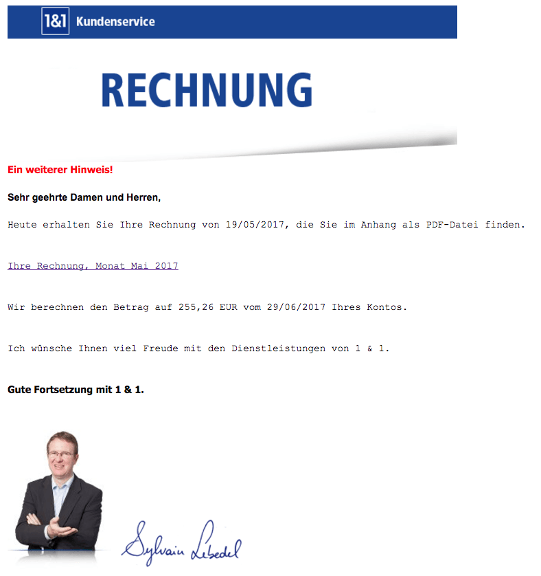 1und1Rechnung Fake Spam Phishing