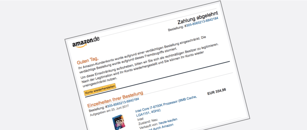 Amazon Spam Phishing Ihr Konto wurde eingeschränkt