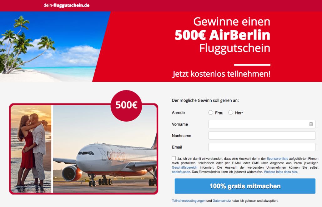 Fluggutschein Gewinnspiel 7Sections GmbH