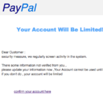 PayPal Spam Nachricht Your account has been Iimited