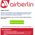 Spam-Mail im Namen von airberin 100 Euro Gutschein