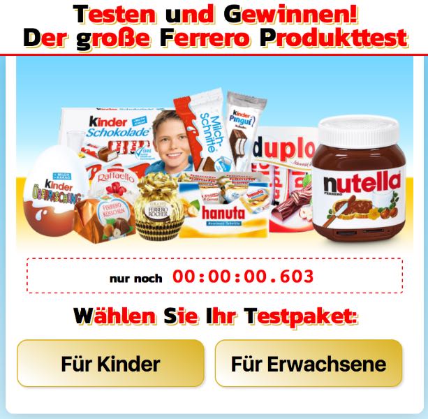 tagesgewinner.de Ferrero Testaktion Fake