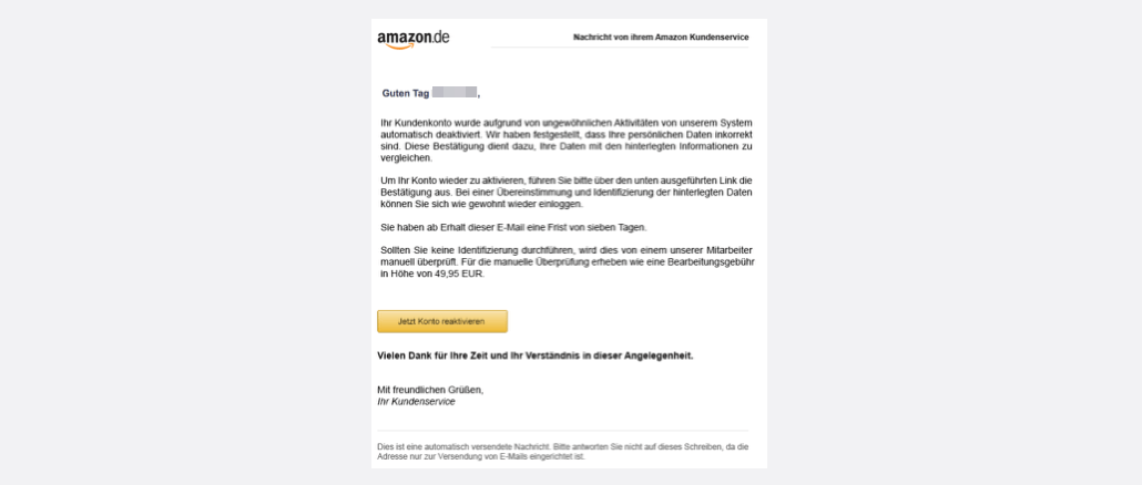 2017-07-21 Amazon Spam Nachricht von Ihrem Amazon Kundenservice