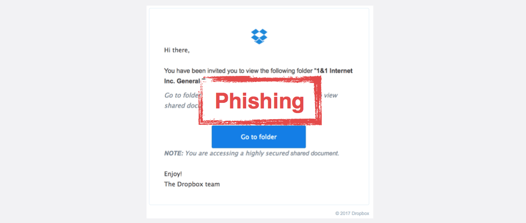 2017-07-24 Phishing Dropbox Ihr E-Mail 1und1 Sicherheitshinweis