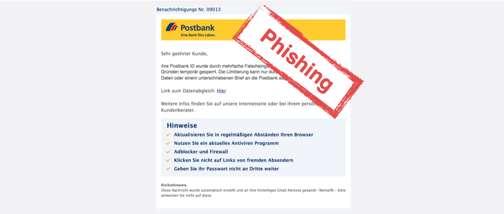 2017-07-27 Postbank Spam Phishing Mehrfache Falscheingabe des Passworts