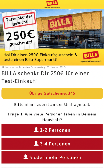 Bille Testeinkäufer gesucht 250 Euro geschenkt