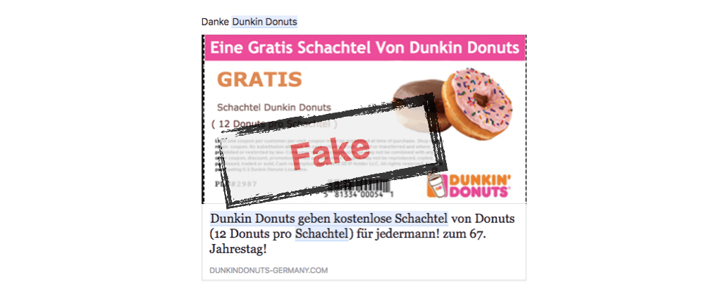 Facebook Dunkin Donuts gratis Schachtel