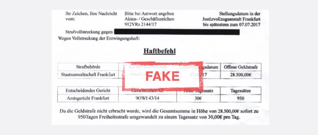 Haftbefehl Staatsanwaltschaft Frankfurt Betrug Fake