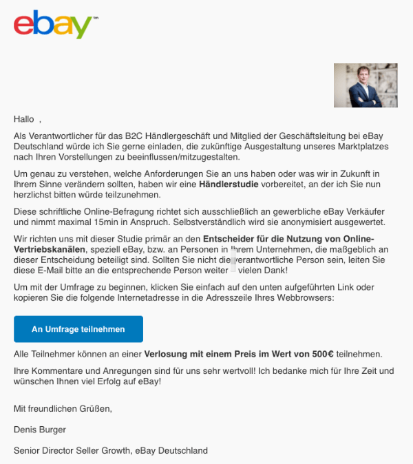 eBay Spam Mail Phishing Umfrage