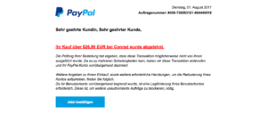 2017-08-01 PayPal Spam Phishing Ihr Kauf bei Conrad.de wurde abgelehnt - Mithilfe erforderlich