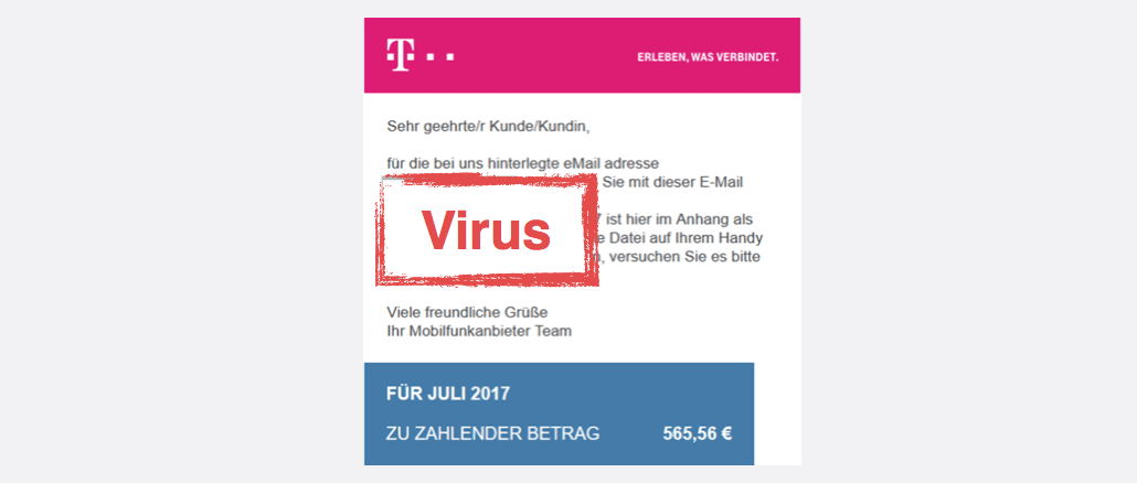 2017-08-04 Spam-Mail Mobilfunkrechnung im Namen der Telekom mit Virus