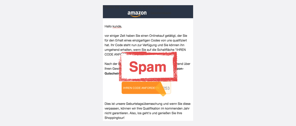 2017-08-16 Amazon Spam Gewinnspiel Die Lieferung wurde terminiert.