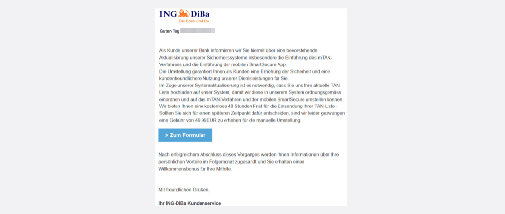 Ing-DiBa Spam Nachricht von Ihrem ING-DIBa Kundenservice