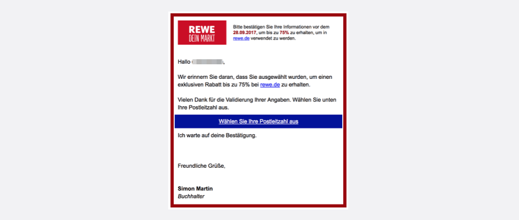 2017-08-22 Spam-Mail 75 Prozent Rabatt rewe.de