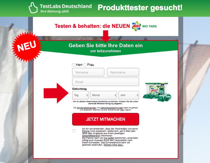 Ariel Waschmittel Produkttester