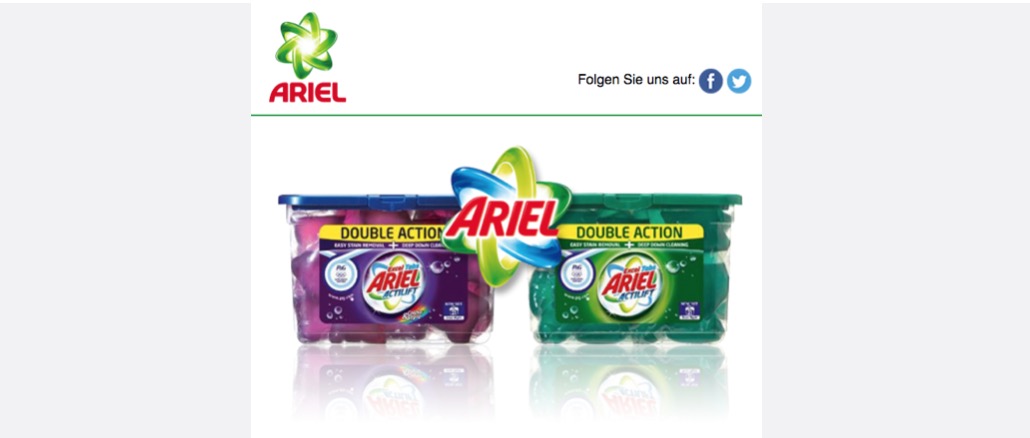 E-Mail Ariel Produkttest Waschmittel