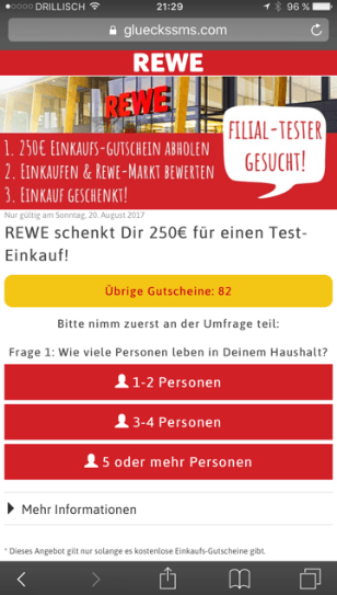 REWE Gutschein Gewinnspiel Datensammler