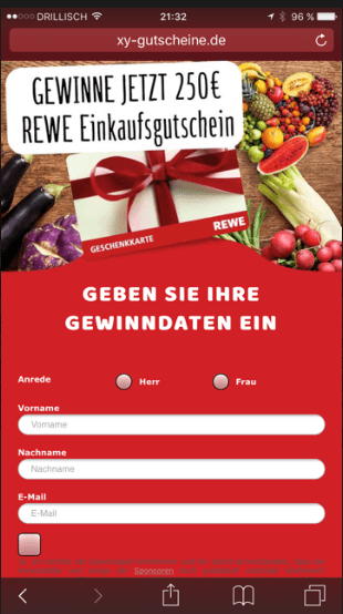 REWE Gutschein Gewinnspiel Datensammler