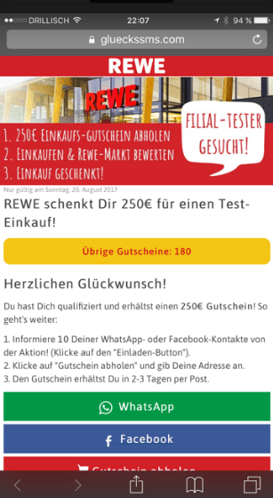 REWE Gutschein Gewinnspiel Datensammler