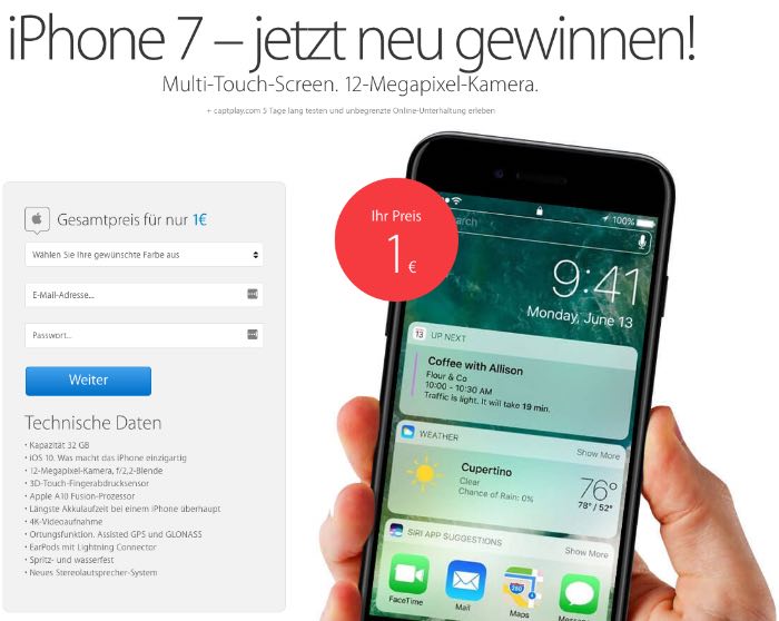 iPhone 7 Gewinnspiel Fake