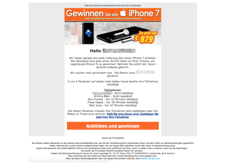 Sie Wurden Als Gewinner Des Heutigen Kostenlosen Iphone www.verbraucherschutz.com