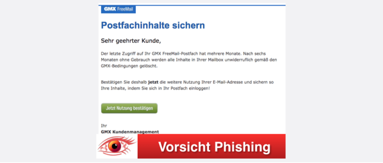 GMX Spam-Mail: Gefälschte E-Mail droht Löschung der GMX-Adresse an