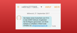 2017-09-28 Sony Spam SMS Gewinn info-sonycoupon.de