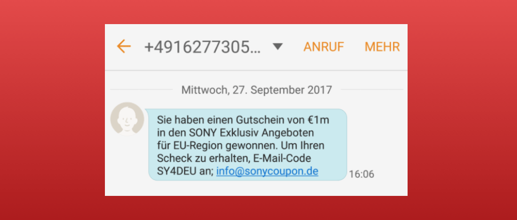 2017-09-28 Sony Spam SMS Gewinn info-sonycoupon.de