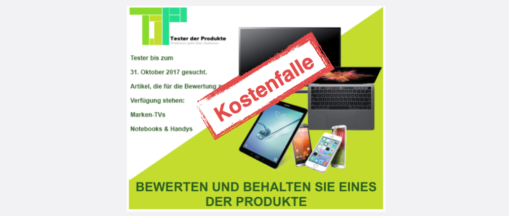 2017-09-29 Spam Mail Kostenfalle Produkttester gesucht