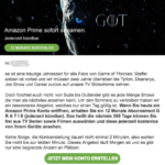 E-Mail Fake Amazon Prime Video 12 Monate kostenlos