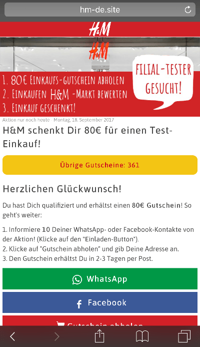 HM Kettenbrief 80 Eur Einkaufsgutschein Fake 2