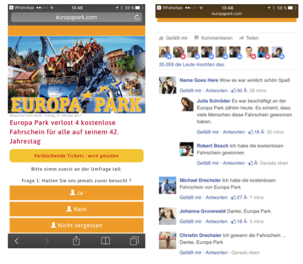 Europa Park Kettenbrief Fake Kommentare