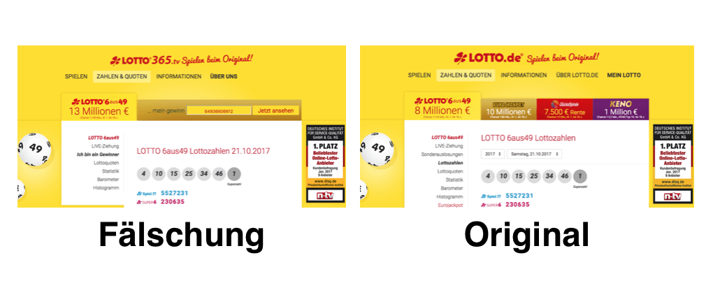 Lotto Webseite Faelschung