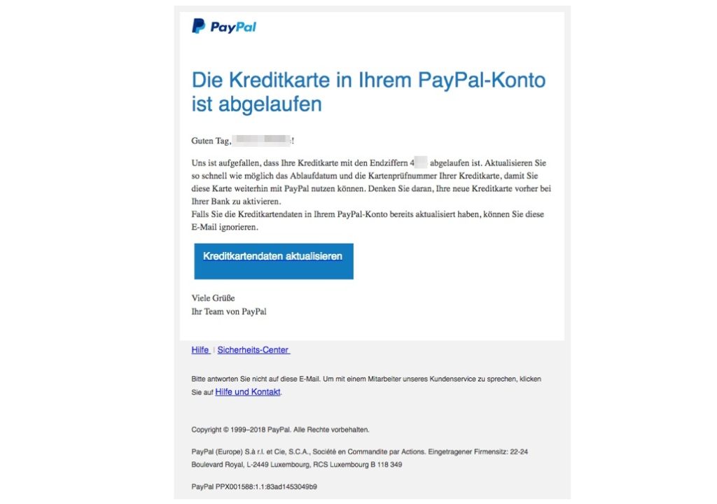 PayPal Kreditkarte abgelaufen