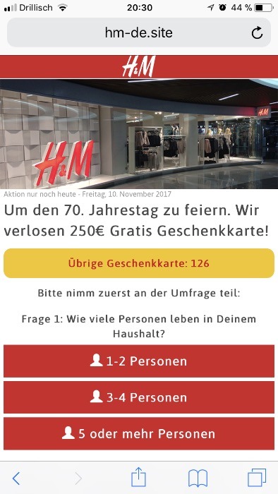 Kettenbrief WhatsApp H&M Gutschein 250 Euro2