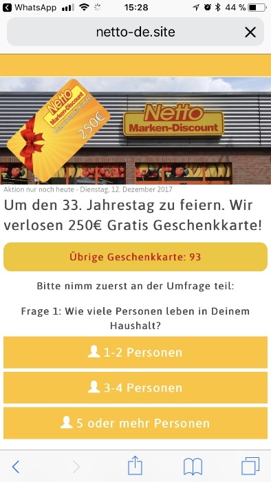 Kettenbrief WhatsApp Netto Gutschein 250 Euro
