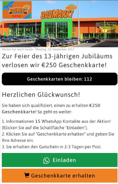 WhatsApp Globus Baumarkt Aktion teilen