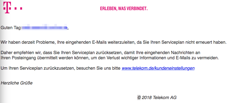 2018-02-15 Telekom Phishing Spam Beheben Sie Ihre E-Mail-Einstellungen