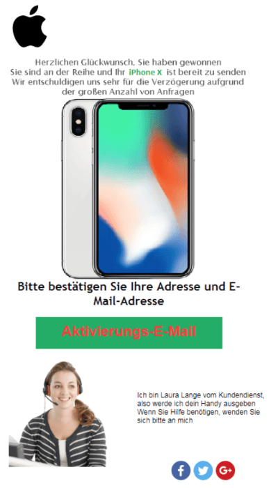 2018-09-27 Fake-Mail Spam Gewinn iPhone X