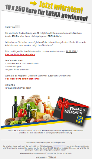 2019-06-14 Edeka Spam-Mail EDEKA Einkaufs-Gutschein