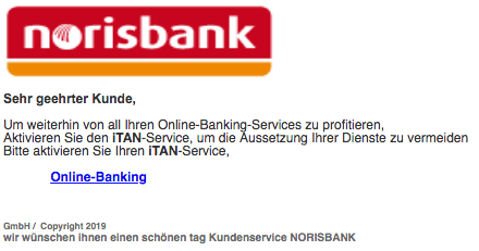 2019-06-24 Norisbank Spam-Mail Phishing Wichtige Nachricht - iTAN