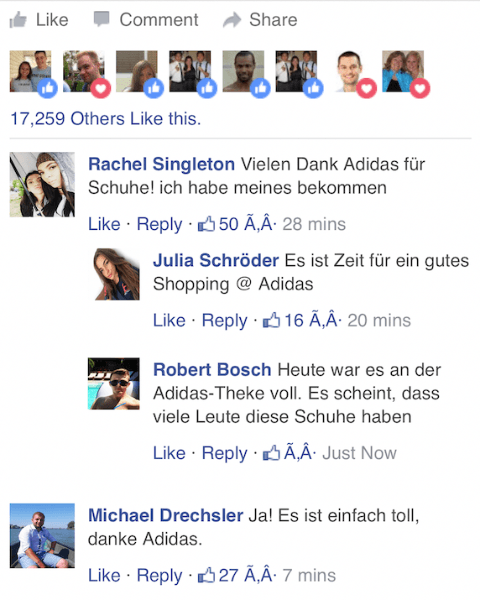 Adidas Kettenbrief WhatsApp kostenlose Schuhe Kommentare