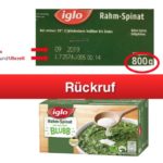 Rückruf iglo Rahmspinat mit Blubb