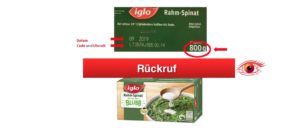 Rückruf iglo Rahmspinat mit Blubb