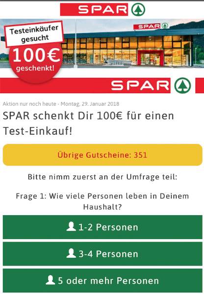 WhatsApp Kettenbrief Spar Testeinkaeufer gesucht 100 Euro geschenkt