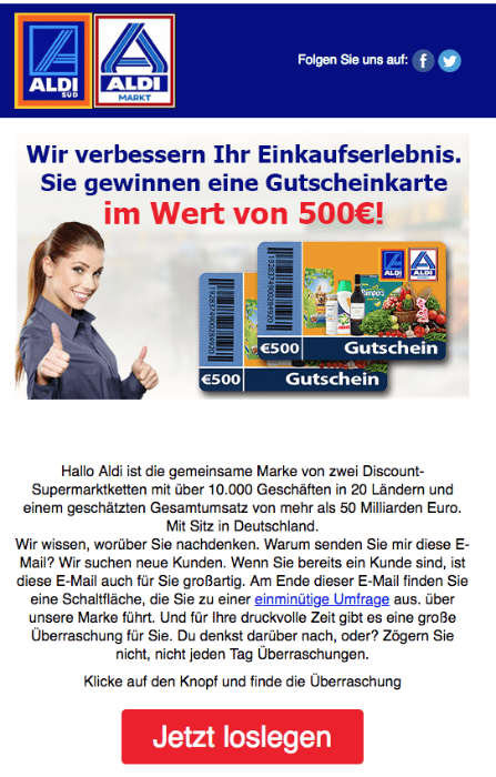 2018-04-30 Spam im Namen von Adi 500 Euro Gutschein