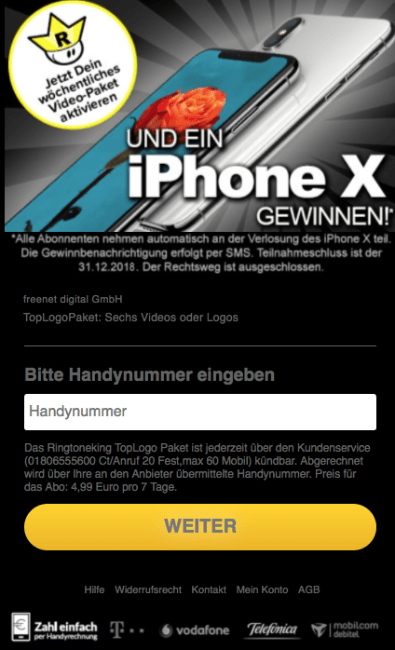 Apple iPhone X Abofalle nach Tester Fake Mail