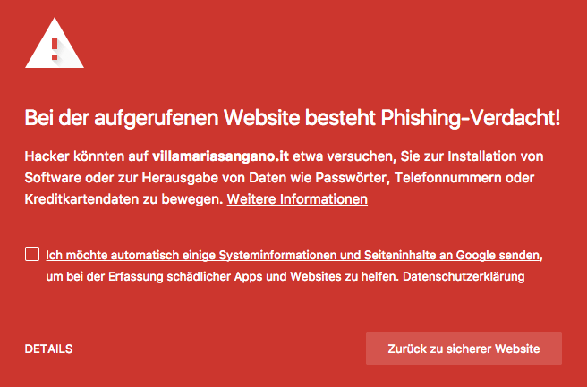 Google Chrome Warnung Aufruf Netflix Phishing