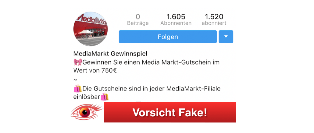 Instagram Fake-Gewinnspiel Media Markt 2018