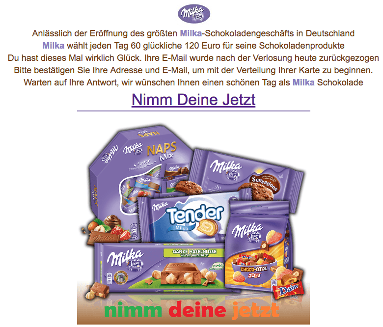 2018-03-26 E-Mail im Nmaen von Milka ist Fake